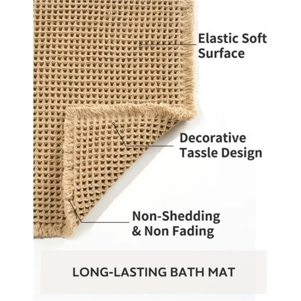 Waffle Bath Mat 17x24 Soft Absorbent Non Slip Washable Bathroom Rug with Tassels